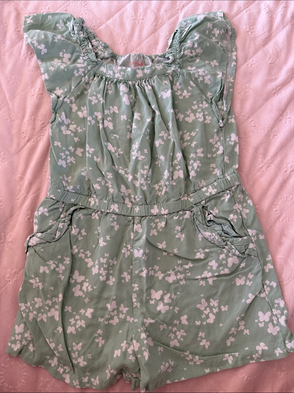 Girls super soft Mint Green Floral Romper 4T